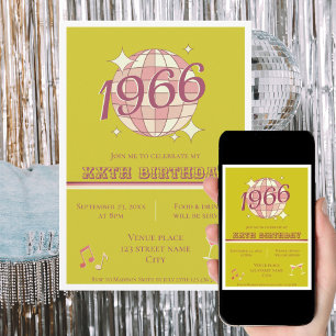 Invitation Millésime 1966 60e anniversaire rétro vert