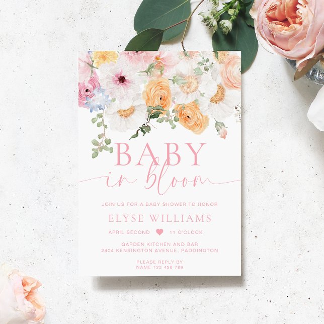 Invitation Millie Floral Baby Dans Le Baby shower Bloom (Baby Shower Invitation Millie Floral )