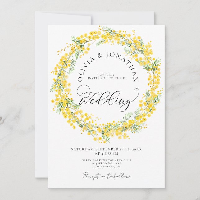 Invitation Mimosa jaune tout en 1 Budget QR Code Mariage (Devant)