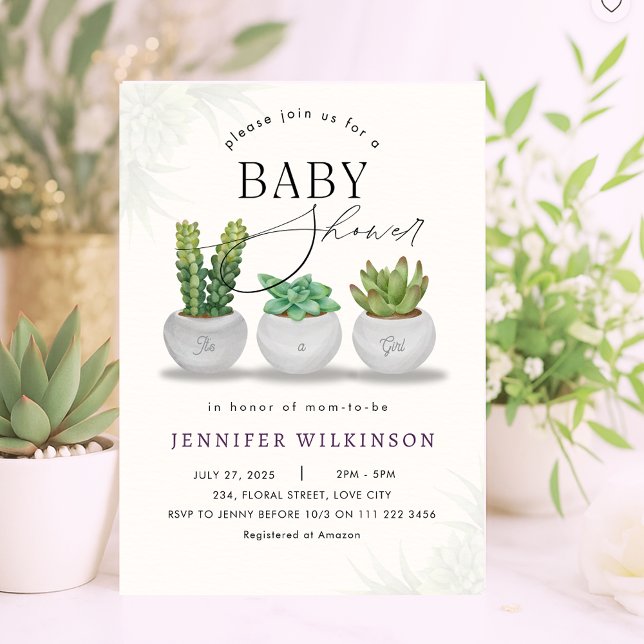 Invitation Mini Baby shower De Verdure Succulent (Mini Succulent Greenery Baby Shower Invitation)