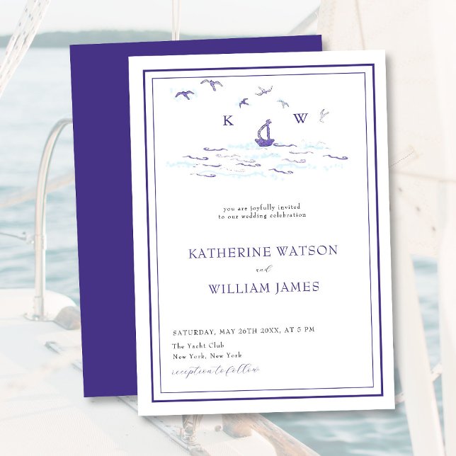 Invitation Mini bateau à voile Yacht Waves Frame Mariage mode (Créateur téléchargé)