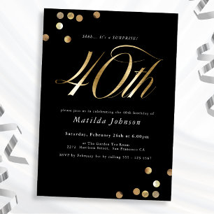 Invitation Mini Black Gold Surprise 40e fête d'anniversaire