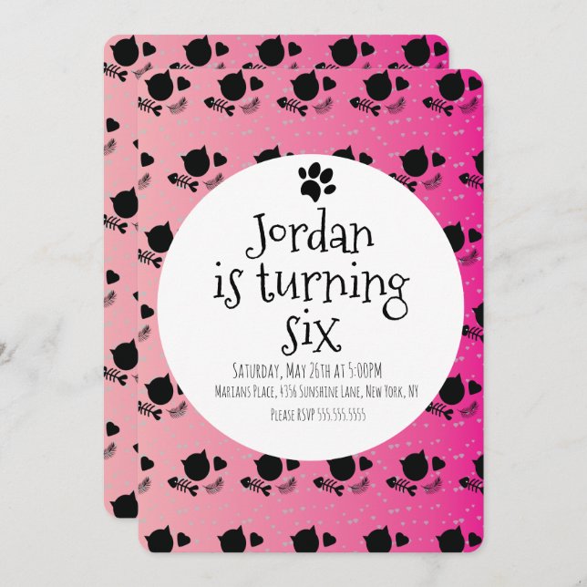Invitation Mini Chat Kitten Animal de compagnie pattes rose f (Devant / Derrière)
