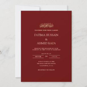 Invitation Mini Formal Bourgogne Gold Script Mariage musulman