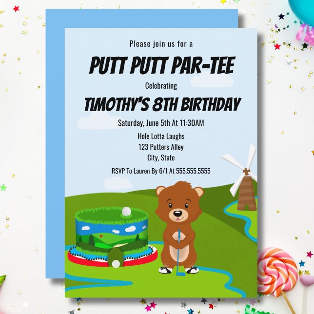 Invitation Mini Putt Putt Anniversaire mignonne Gopher (Créateur téléchargé)