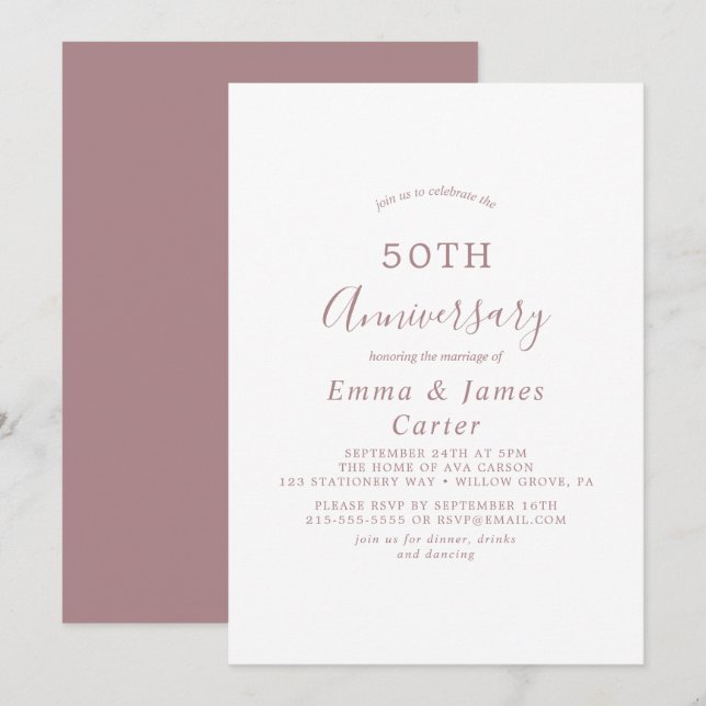 Invitation Mini-Rose Gold 50e anniversaire Mariage (Devant / Derrière)