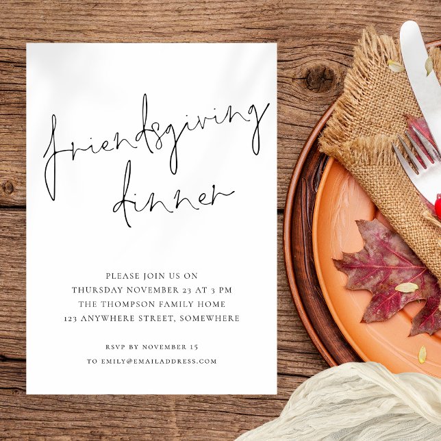 Invitation Mini-Script Convivial Dîner d'Action Noir Blanc (Available digitally and printed)