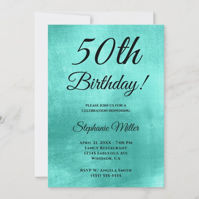 Invitation Mini Shiny Turquoise Foil Anniversaire (Devant)