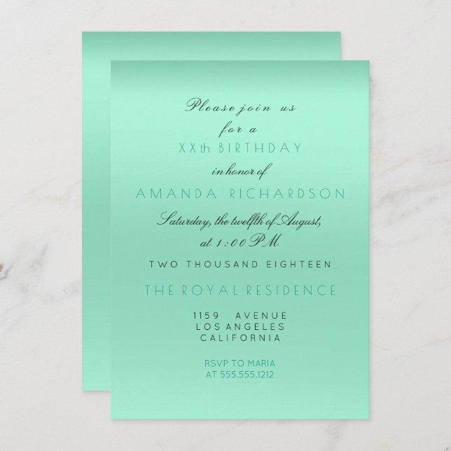 Invitation Mini Tiffany Mint Green Fête des mariées Anniversa (Devant / Derrière)