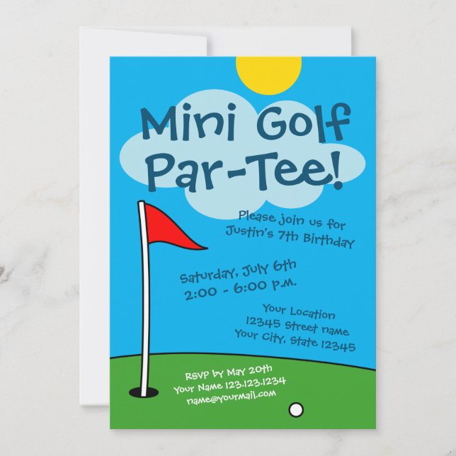 Invitation Minigolf pour enfants golf miniature fête d'annive (Devant)