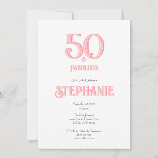 Invitation Minimal 50 and Fabulous Pink 50th Birthday Party
