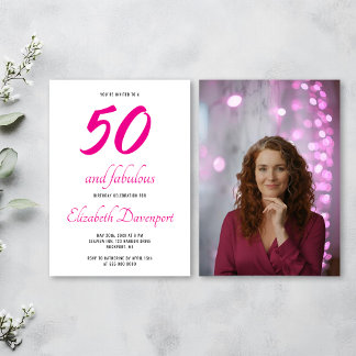 Invitation Minimal 50 and Fabulous Pink Photo Birthday