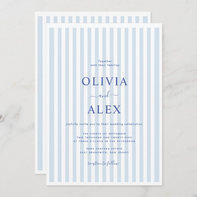 Invitation Minimal and Chic Blue French Personalized Wedding  (Devant / Derrière)