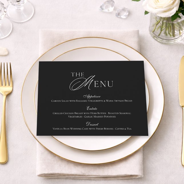 Invitation Minimal Black & White Wedding Menu card (Créateur téléchargé)