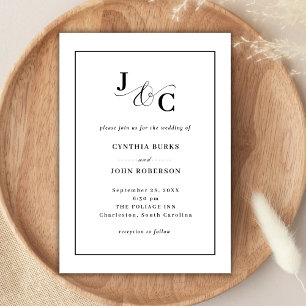 Invitation Minimal blanc et chic Mariage de la frontière no