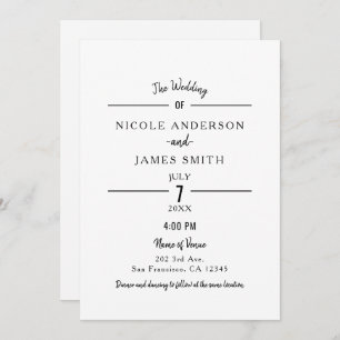 Invitation Minimal blanc pur classique Mariage simple