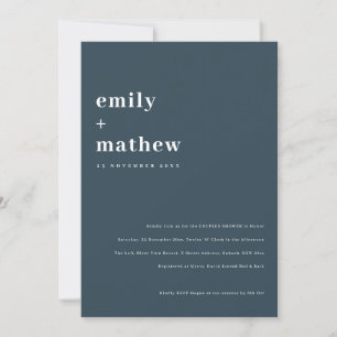 Invitation Minimal Bold Navy Blue Typography Couples Douche