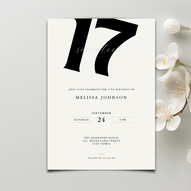 Invitation Minimal Bold Typography 17th Birthday  (Créateur téléchargé)