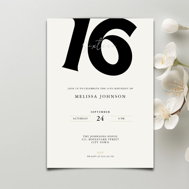Invitation Minimal Bold Typography sweet 16th Birthday  (Créateur téléchargé)