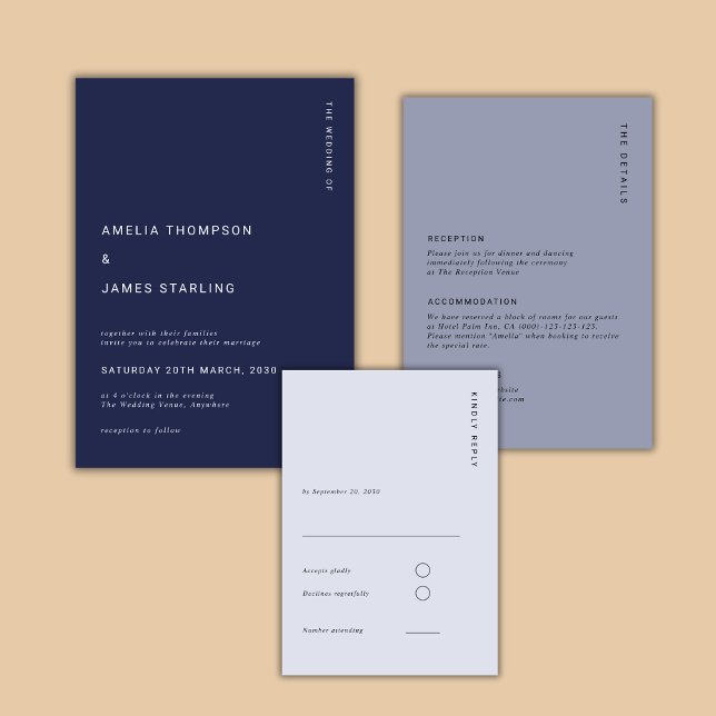 Invitation Minimal & Chic Navy Blue Modern Simple Wedding (Créateur téléchargé)