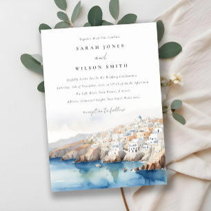 Invitation Minimal chic Santorini Grèce Mariage aquarelle