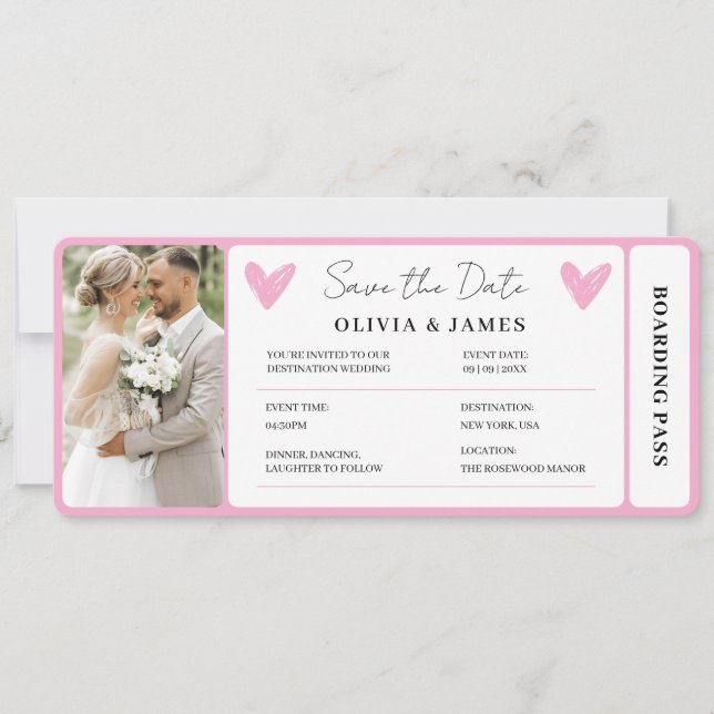 Invitation Minimal Destination Wedding Boarding Pass Invite (Devant)