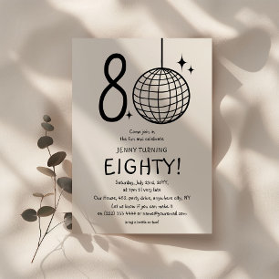 Invitation Minimal Doodle Boule à Facettes Anniversaire 80 an