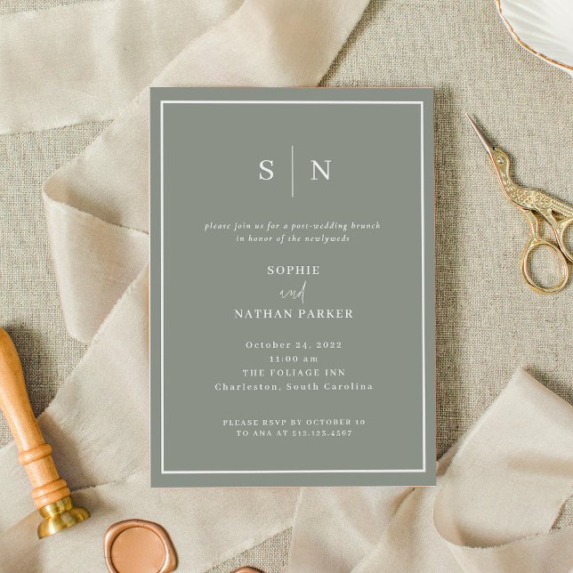 Invitation Minimal et chic | Élégant Brunch Post-Mariage (A classic, sage green invitation for your post-wedding brunch)