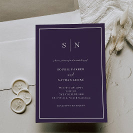 Invitation Minimal et chic | Mariage frontalier violet et bla
