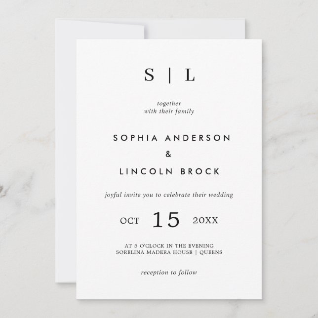 Invitation Minimal et chic | Monogramme blanc et noir (Devant)