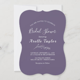 Invitation Minimal Feuille Mariage Plum Pourpre
