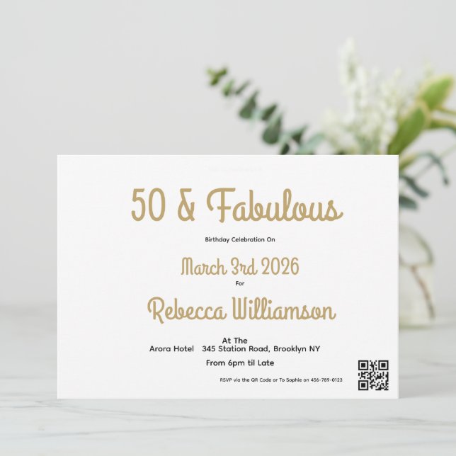 Invitation Minimal Fifty and Fabulous 50th Birthday  (Debout devant)