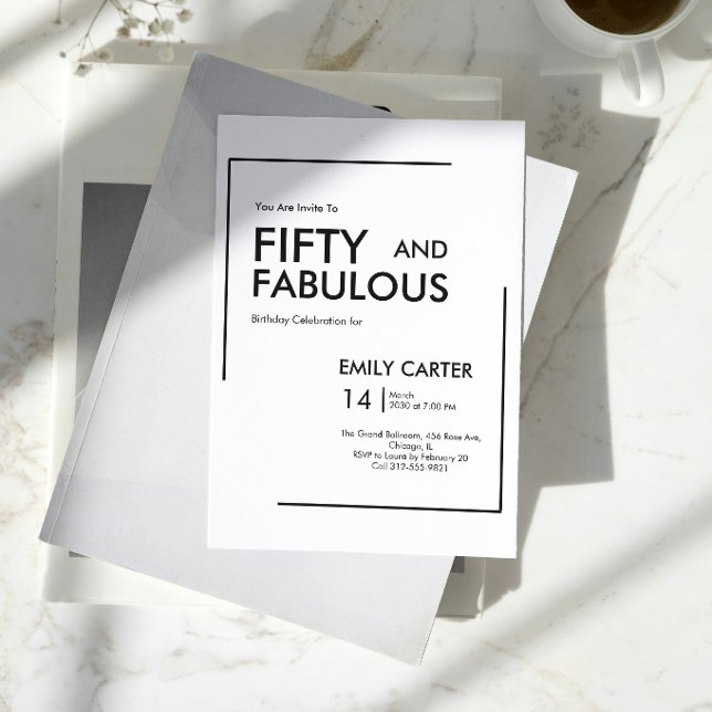 Invitation Minimal Fifty and Fabulous 50th Birthday Party (Minimal Fifty and Fabulous 50th Birthday Party Invitation)