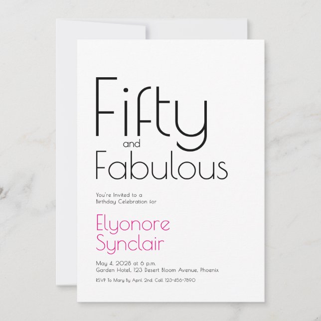 Invitation Minimal Fifty and Fabulous 50th Birthday Party (Devant)