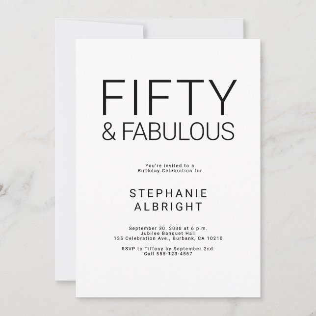 Invitation Minimal Fifty and Fabulous 50th Birthday Party Inv (Devant)