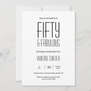 Invitation Minimal Fifty et Merveilleux 50e Anniversaire