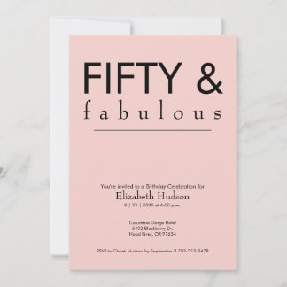 Invitation Minimal Fifty & Fabulous Rose Fête d'anniversaire