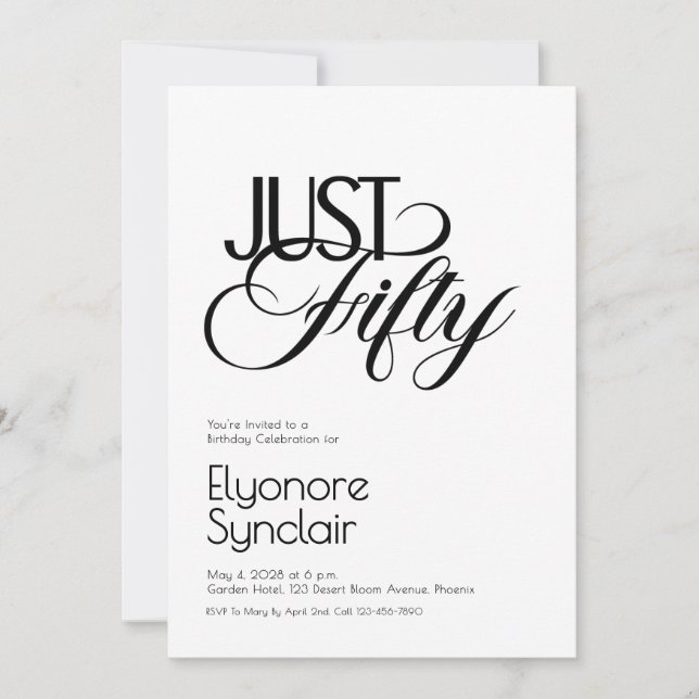 Invitation Minimal Just Fifty 50th Birthday Party (Devant)