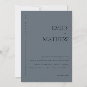 INVITATION MINIMAL MODERN BLUE GREY RUST TYPOGRAPHY WEDDING