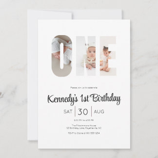 Invitation Minimal Modern First Birthday Photo Party 