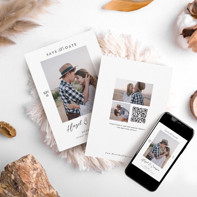 Invitation Minimal Moderne Couple Photo Code QR Enregistrer L (Minimal Modern Couple Photo QR Code Save The Date Invitation)