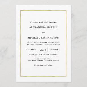 Invitation Minimal moderne Faux Gold Border Mariage