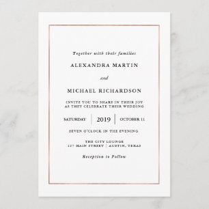 Invitation Minimal moderne Faux Rose Gold Border Mariage