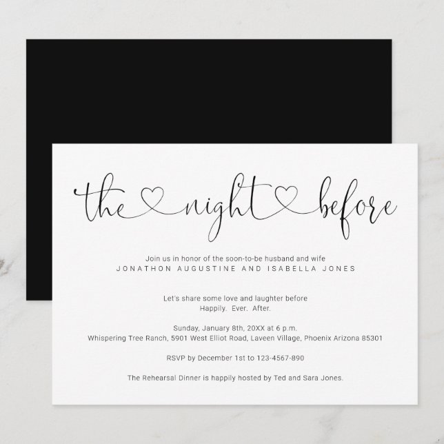 Invitation Minimal Moderne La Nuit Avant Le Dîner De Répétiti (Devant / Derrière)