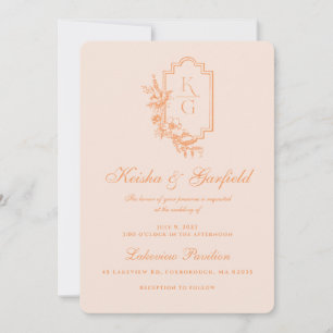 Invitation Minimal moderne Pêche et Mariage blanc