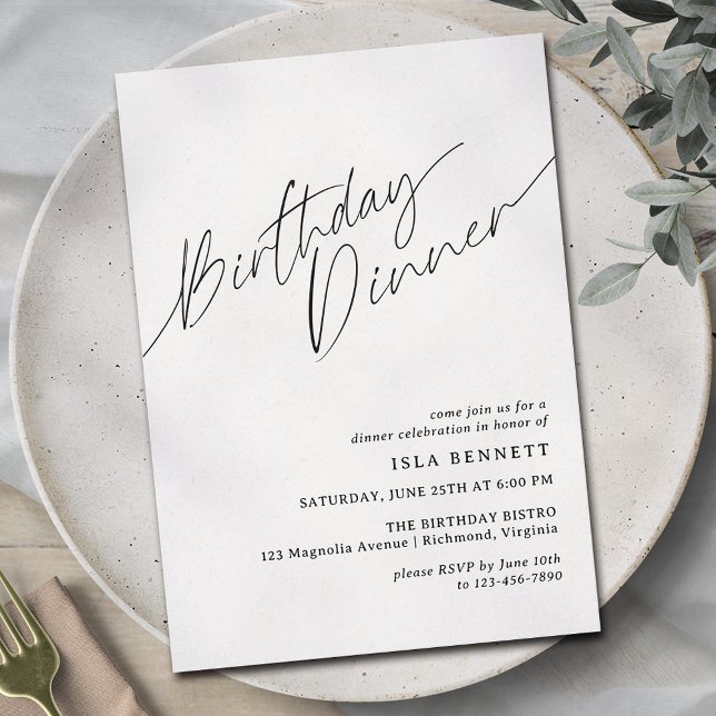 Invitation Minimal moderne | Script simple Dîner d'anniversai (Créateur téléchargé)