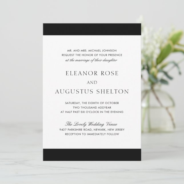 Invitation Minimal noir blanc moderne tout en un Mariage (Debout devant)