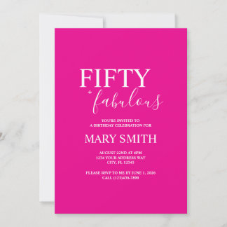 Invitation Minimal Rose Chaud Cinquante et Incroyable 50e Ann