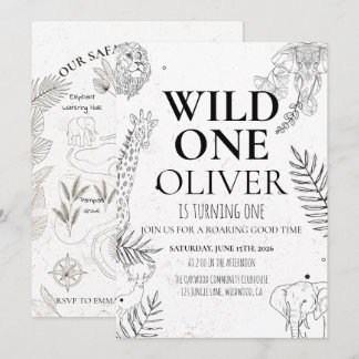 Invitation Minimal Safari Wild One 1st Birthday Map