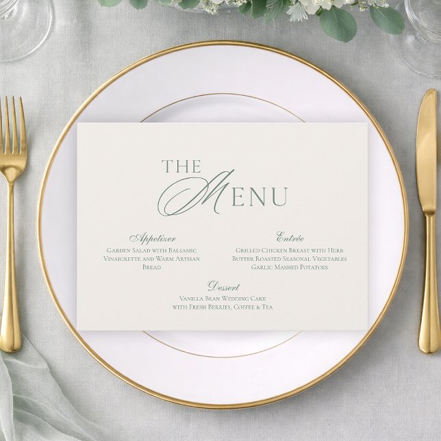Invitation Minimal Sage Green Wedding Menu Card (Créateur téléchargé)